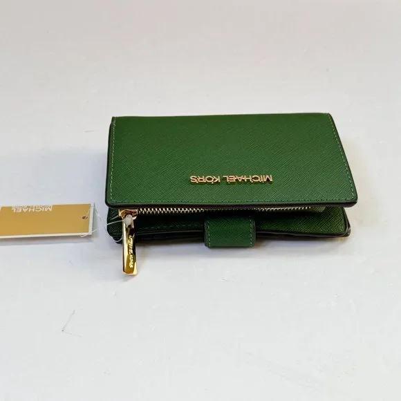 Michael Kors Jet Set Travel Medium Bifold Coin Zipper Wallet Fern Green - Picture 5 of 11